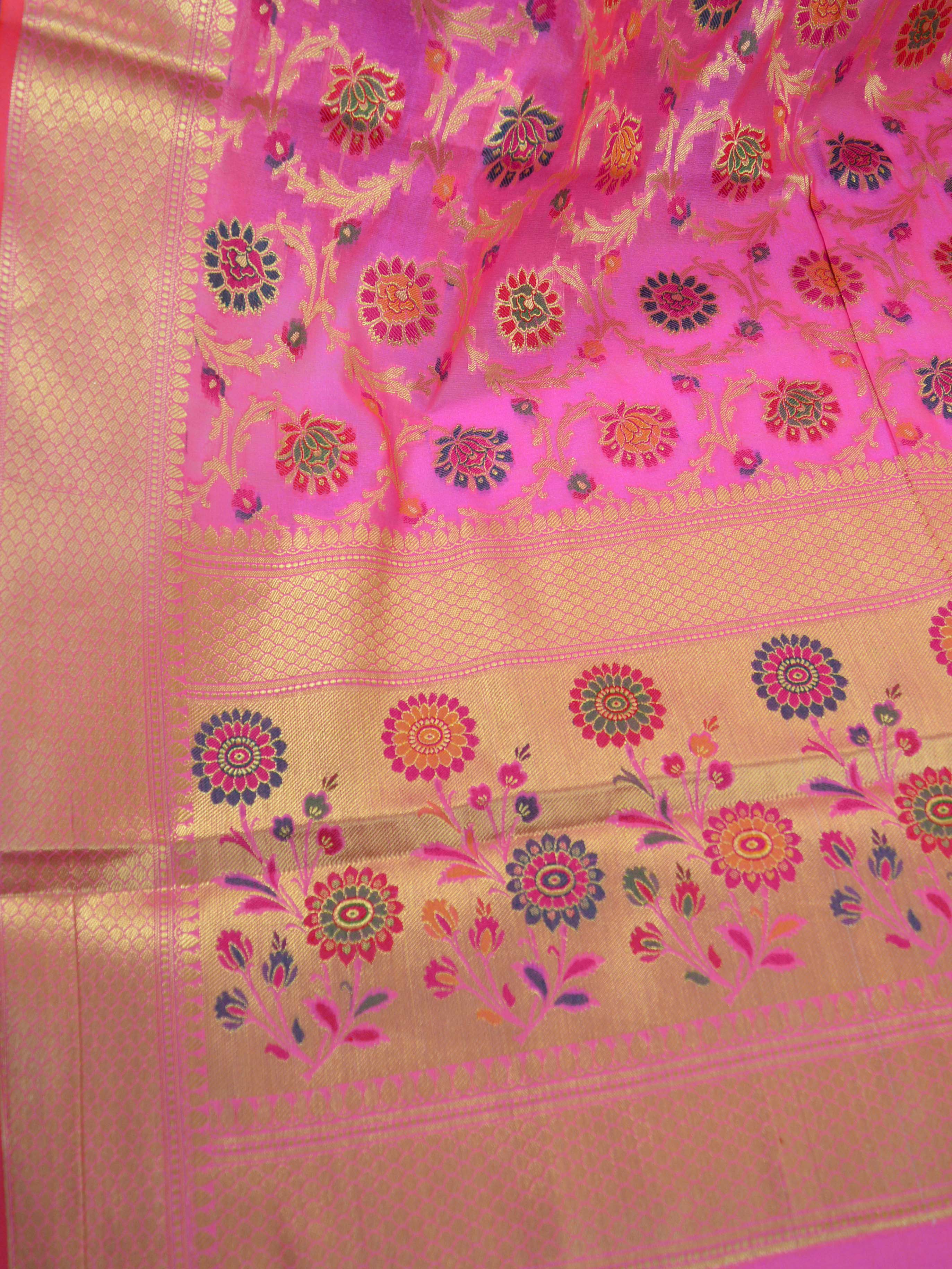 Banarasee Faux Georgette Saree With Meena Floral Jaal Work-Baby Pink