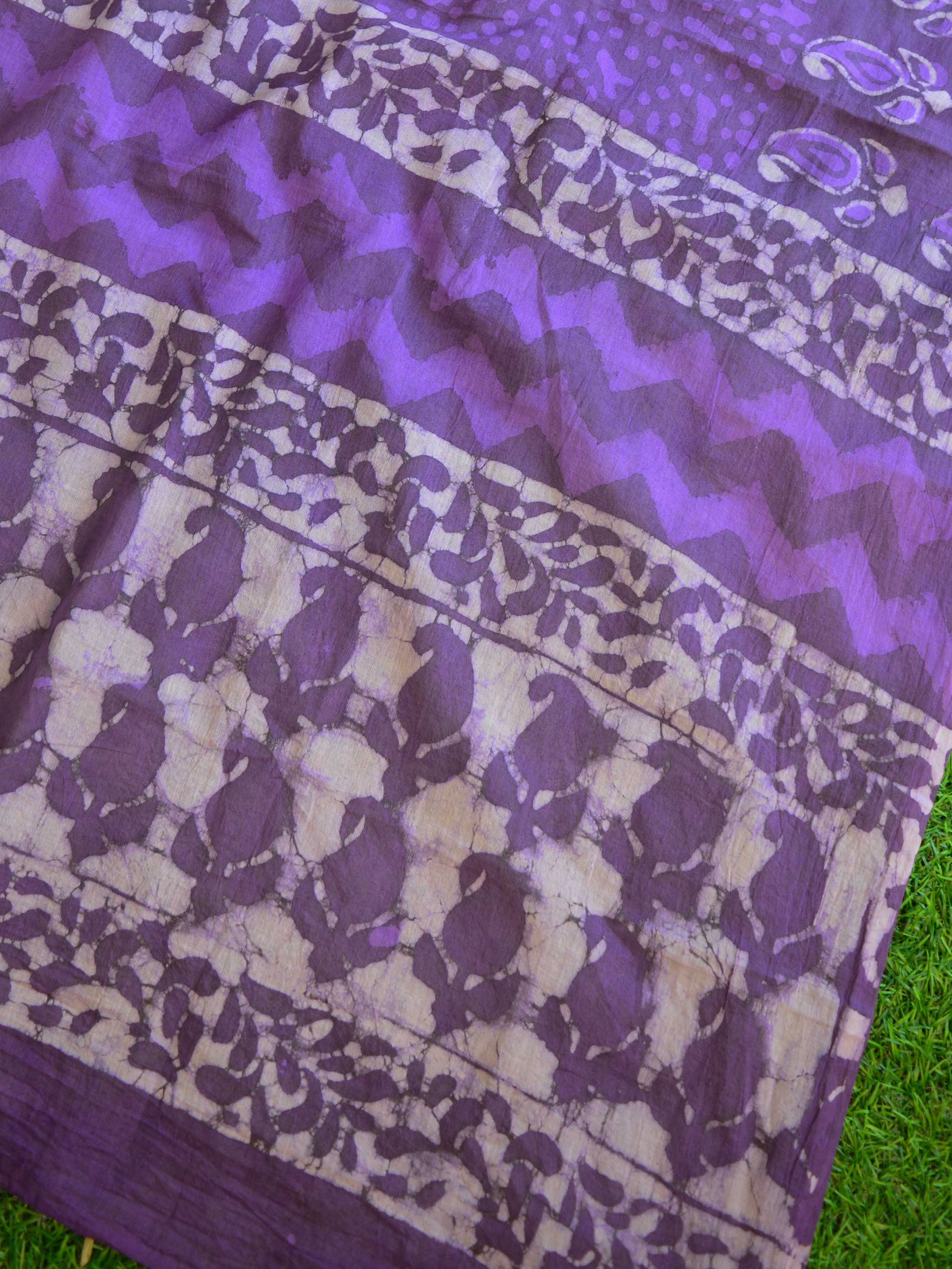 Handloom Mul Cotton Handblock Printed Suit Set-Purple