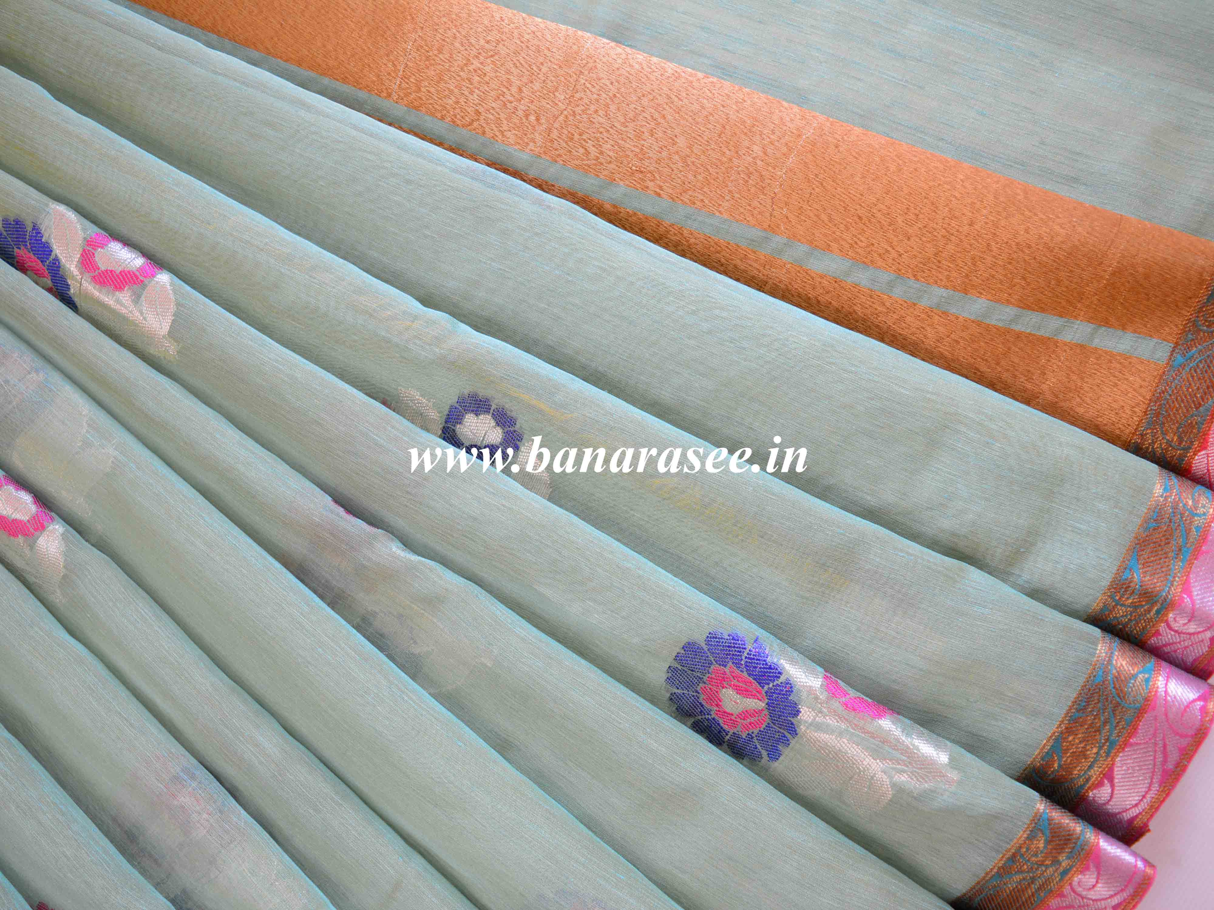 Banarasee Handloom Pure Linen Cotton Sona Rupa Zari Saree-Blue