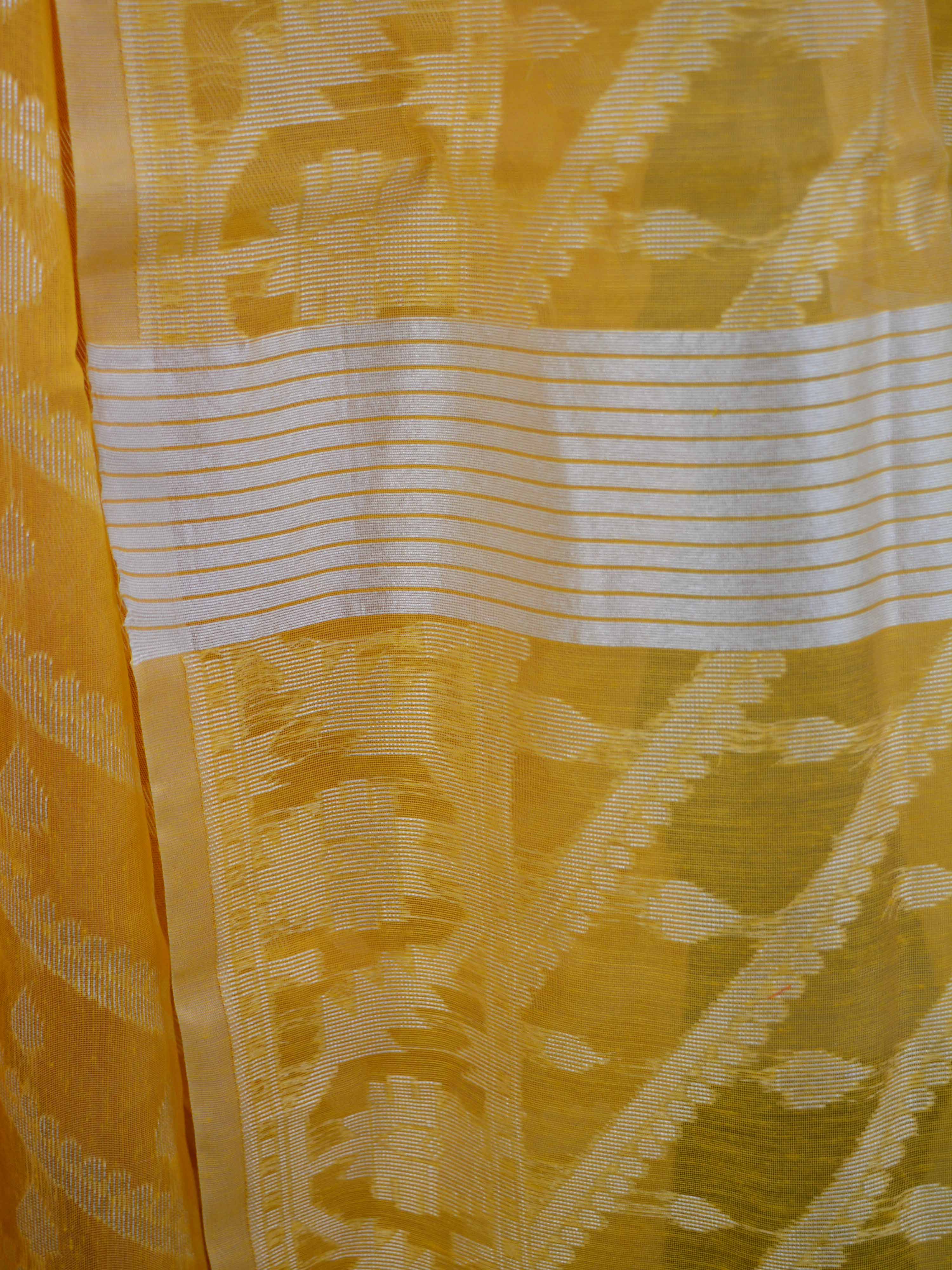 Banarasee Cotton Jamdani Saree With Resham Jaal-Yellow
