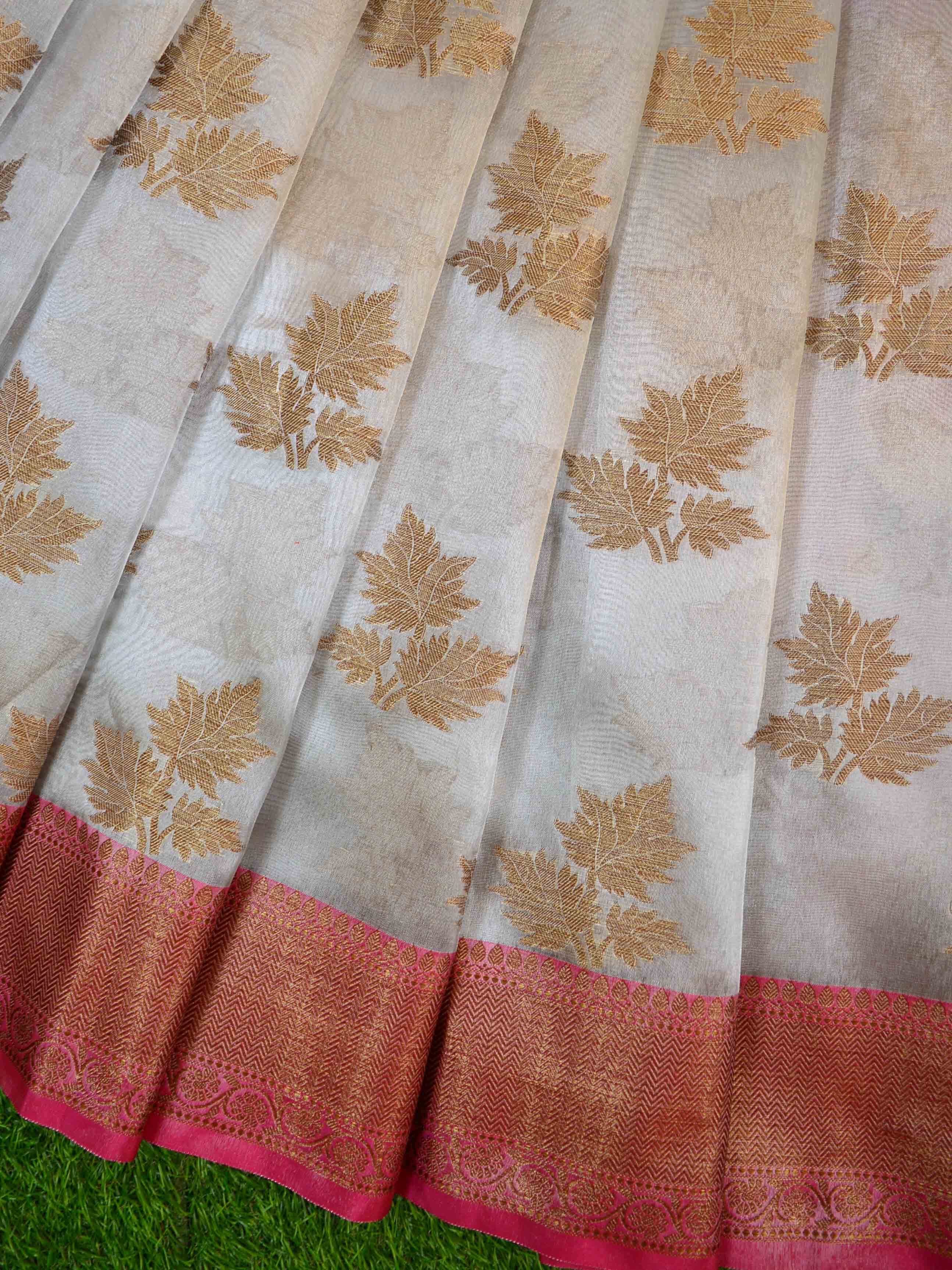 Banarasee Organza Mix Saree With Antique Zari Buta Design Saree-White