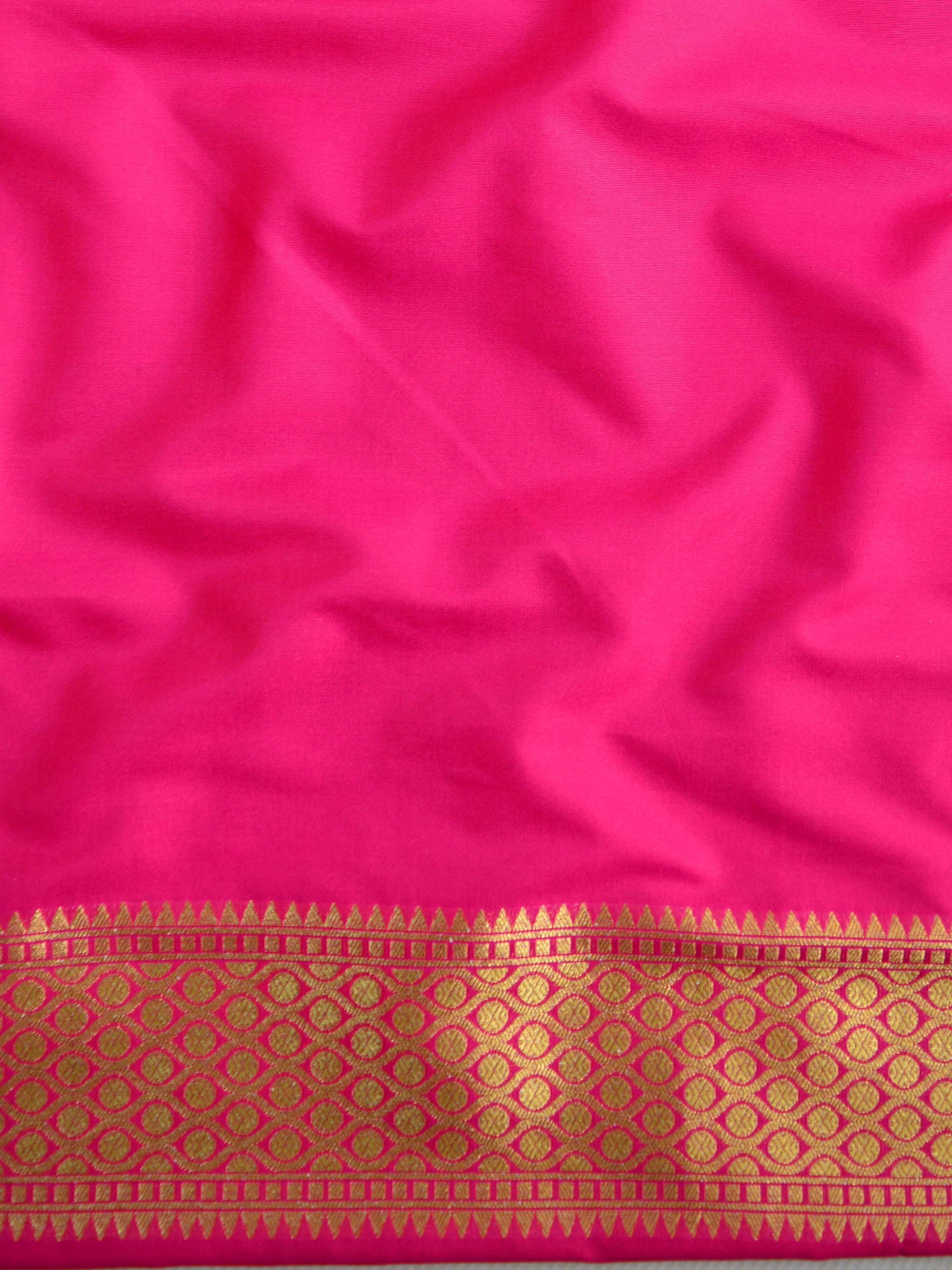 Banarasee Handwoven Semi-Katan Broad Border Saree-Royal Blue & Pink