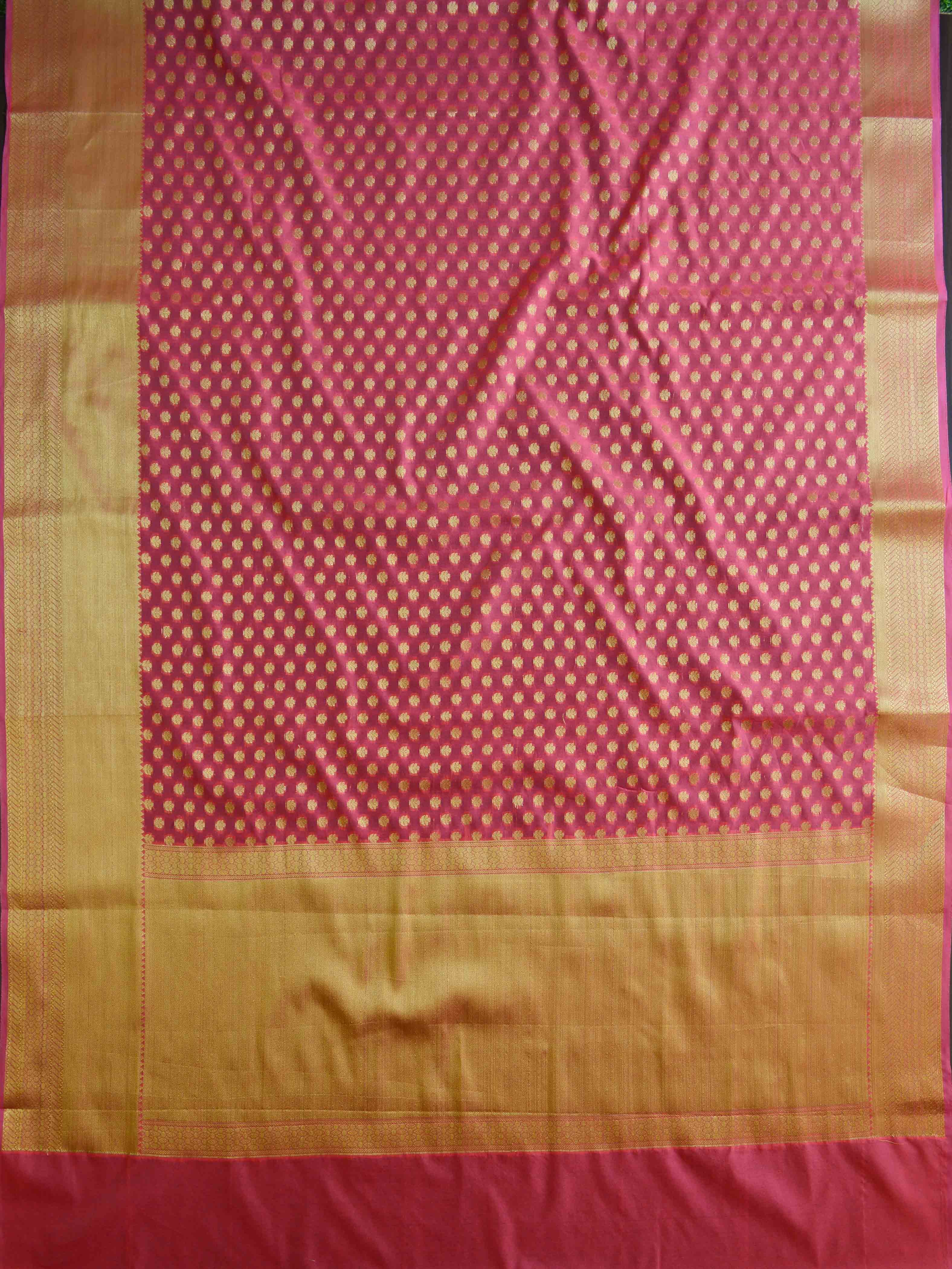 Banarasee Cotton Silk Saree With Zari Buti & Border-Baby Pink