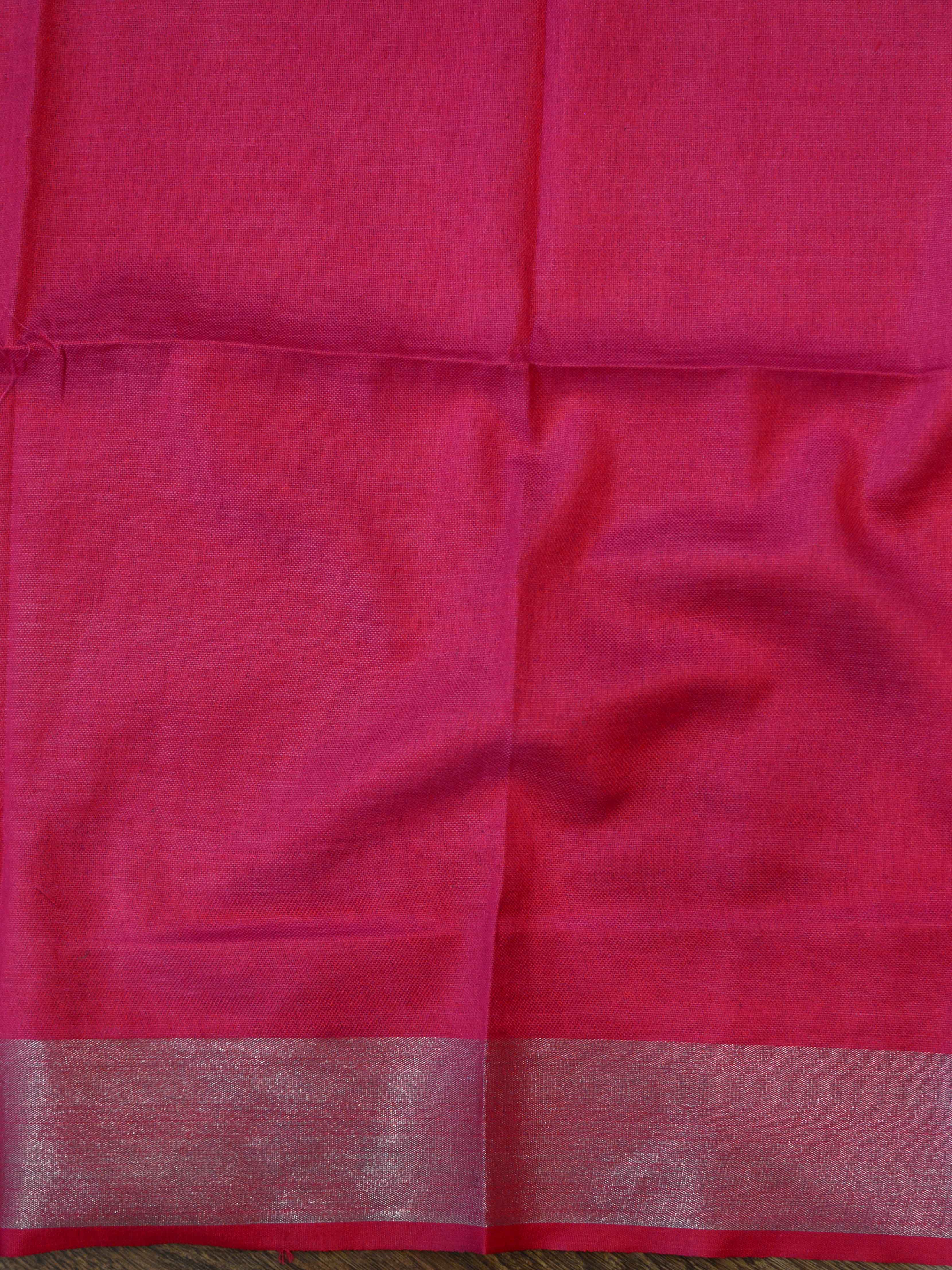 Bhagalpur Handloom Pure Linen Cotton Hand Block Printed Saree-Blue & Pink