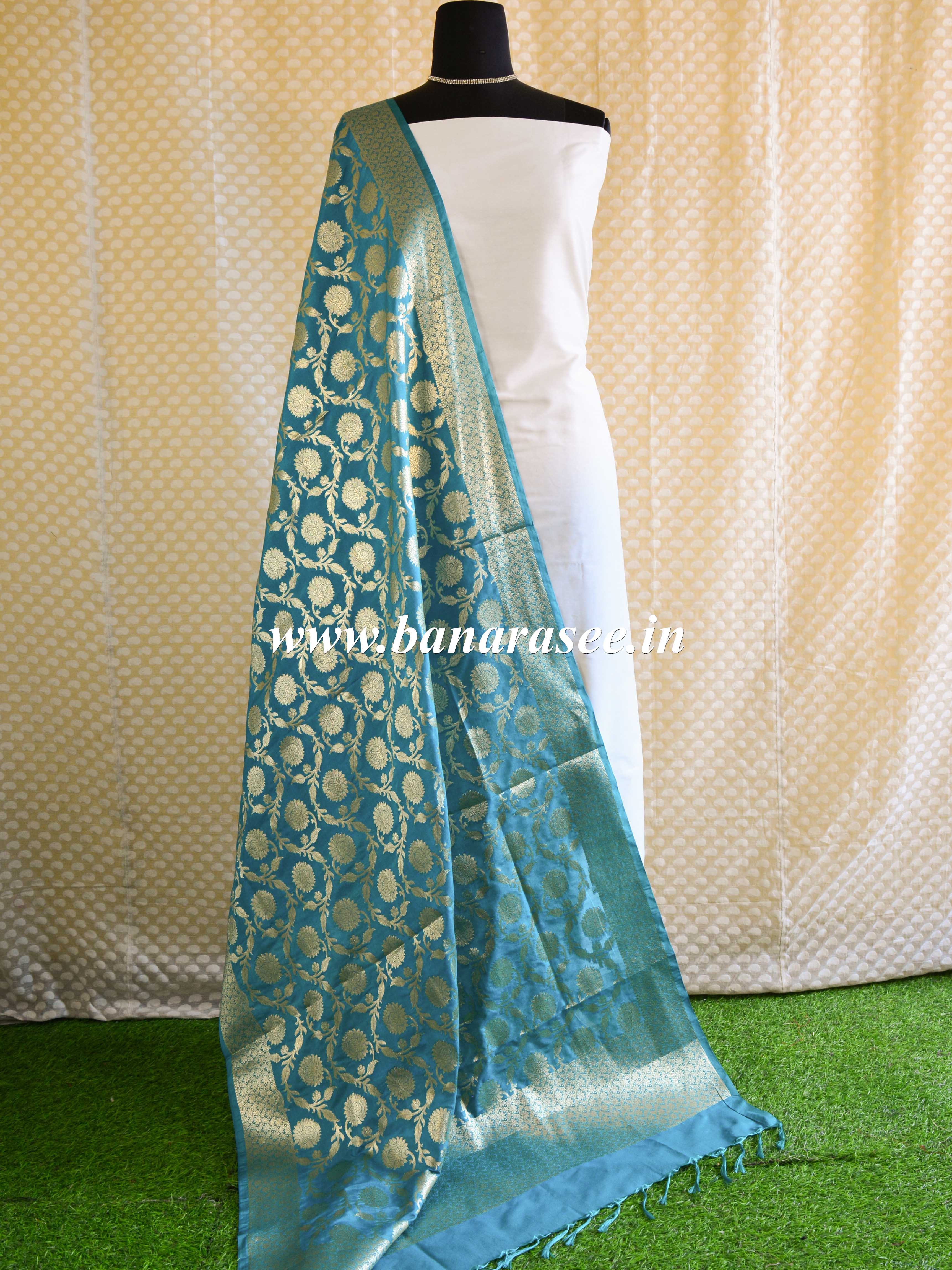 Art Silk Dupatta Jaal Design-Green