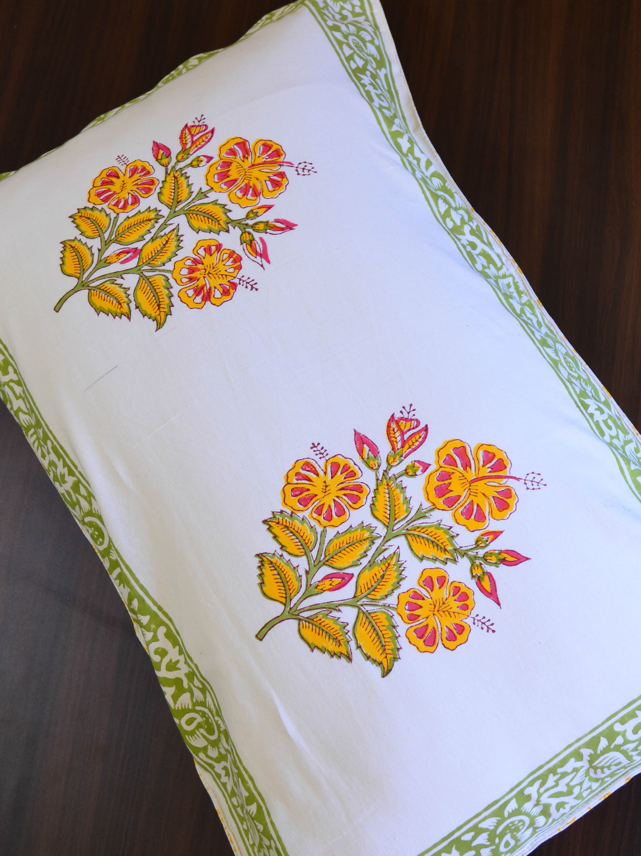 Cotton Handblock Printed Queen Size Bedsheet-White
