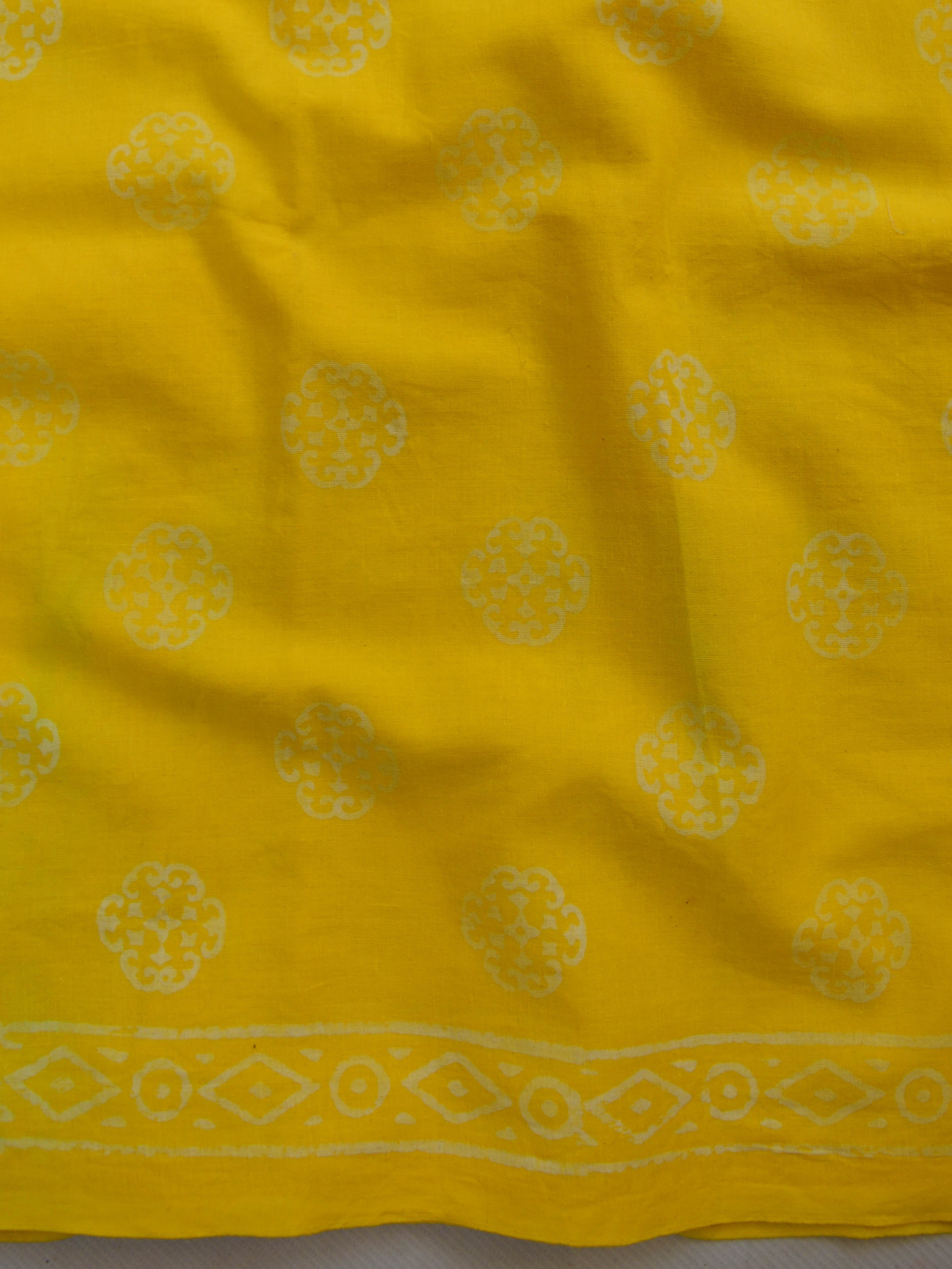 Mul Cotton Natural Dyed Bagru Print Suit Set-Yellow