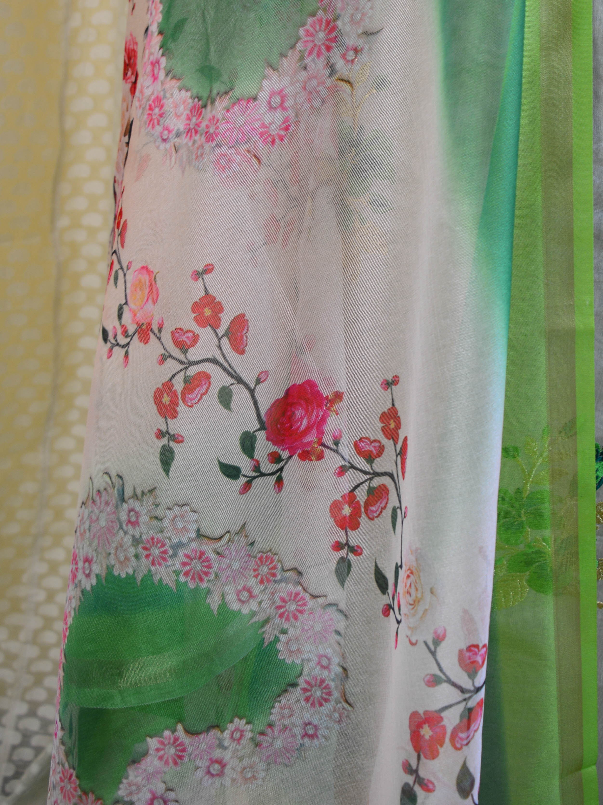 Banarasee Embroidered Chanderi Cotton Salwar Kameez Fabric With Contrast Dupatta-Off White