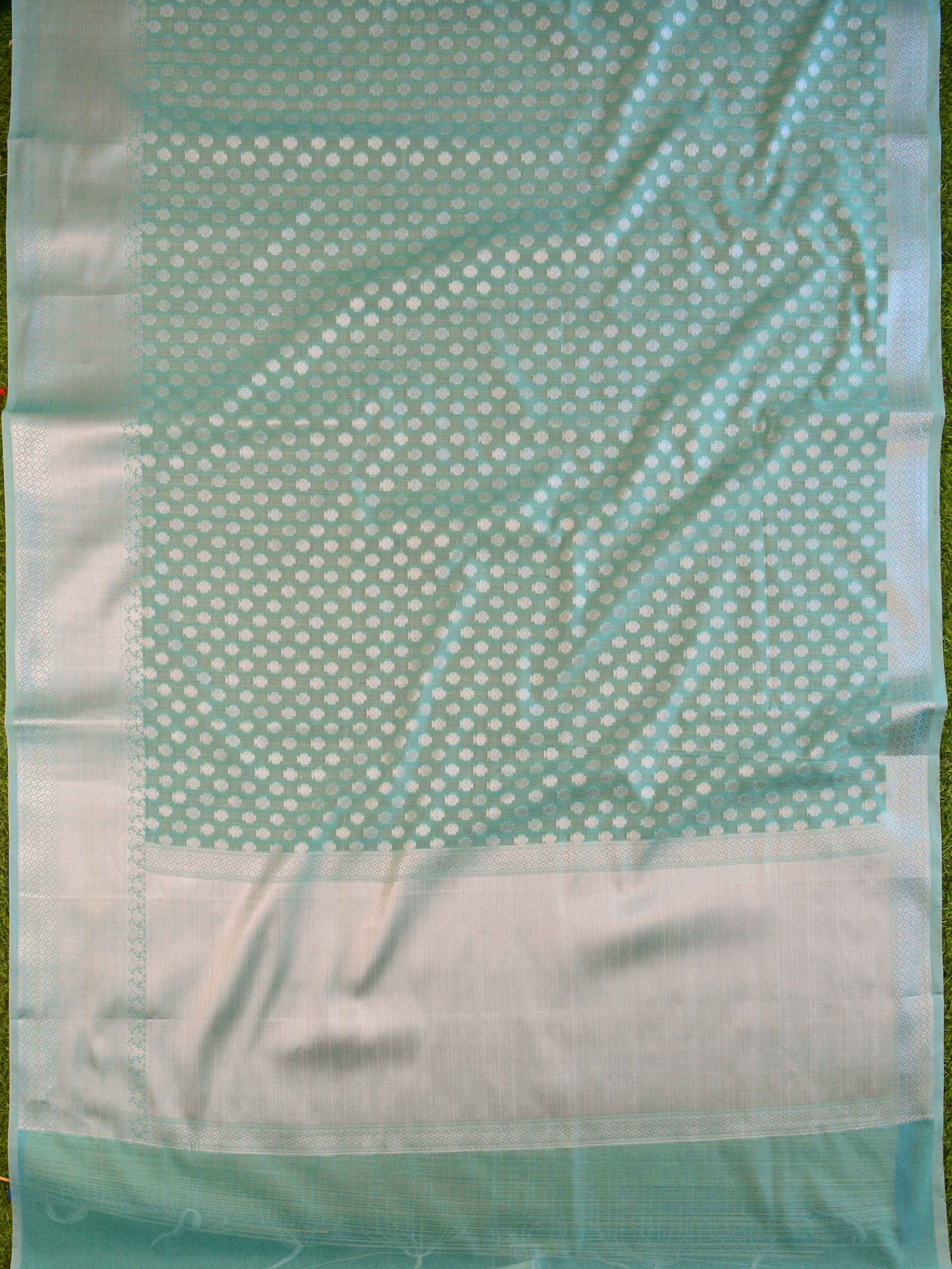 Banarasee Cotton Silk Saree With Zari Buti & Border-Green