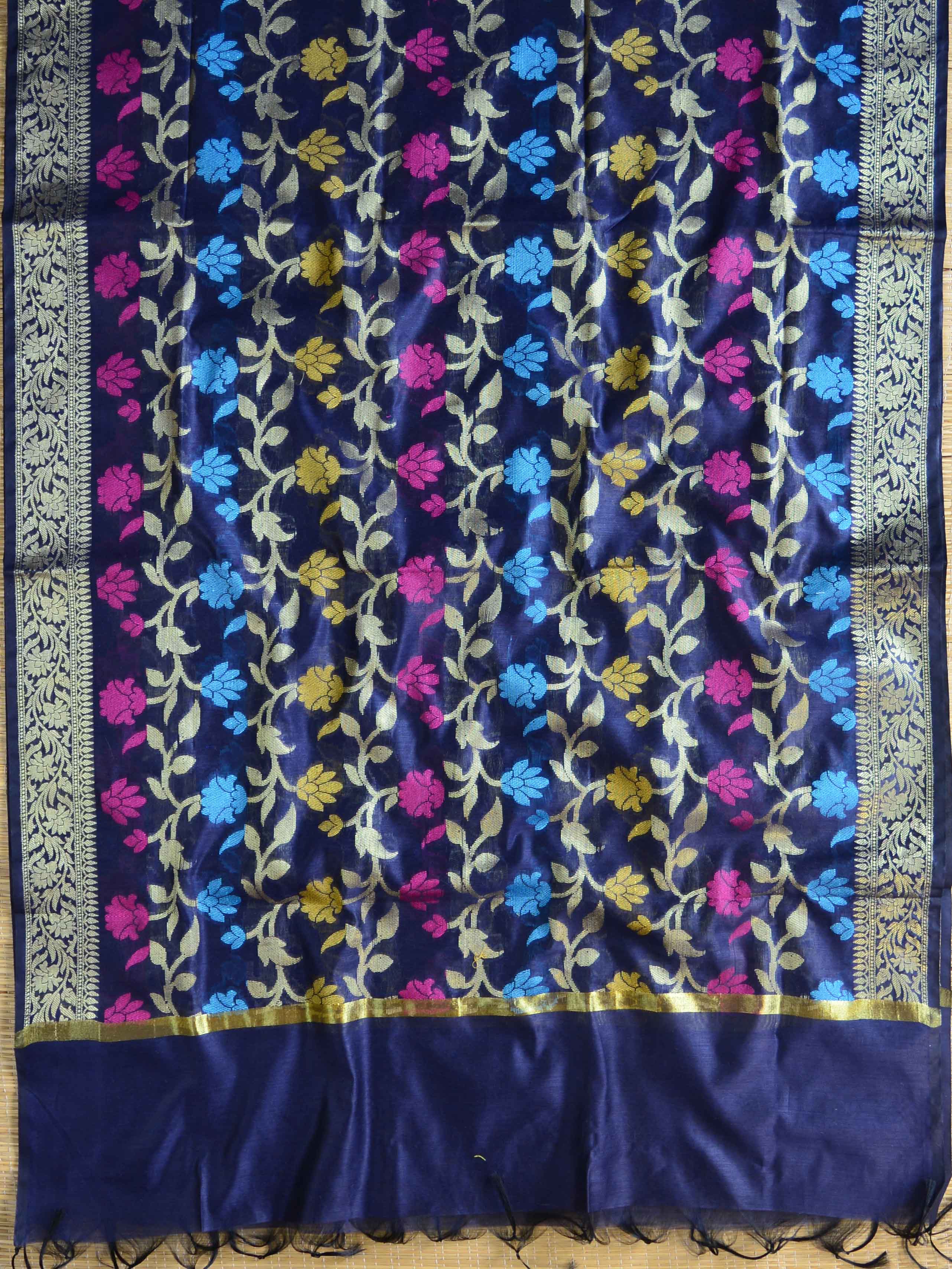Banarasee Chanderi Cotton Salwar Kameez Fabric With Dupatta Buta Design-Blue