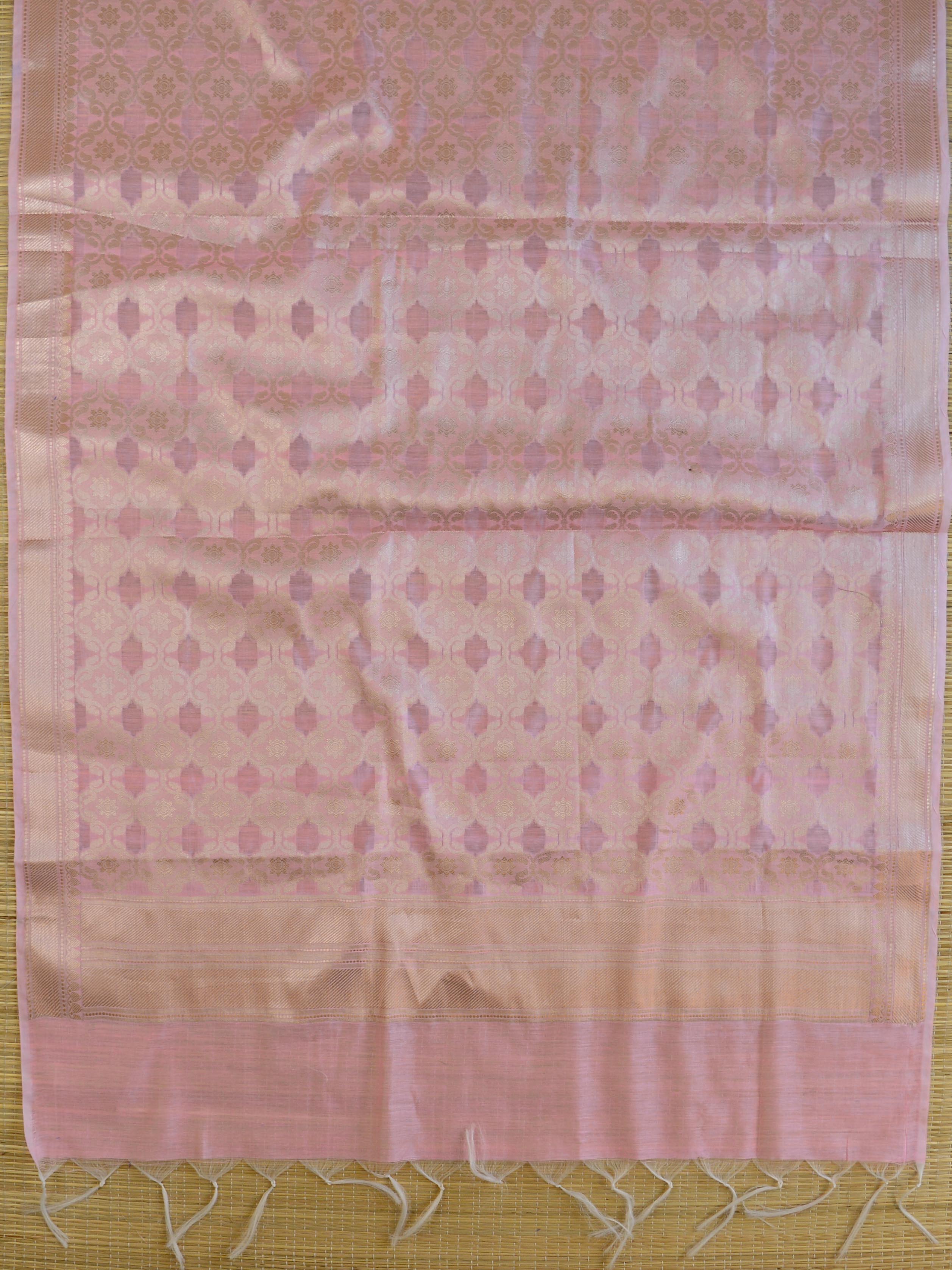 Banarasee Cotton Silk Salwar Kameez Fabric With Zari Work-Sea Green & Pink