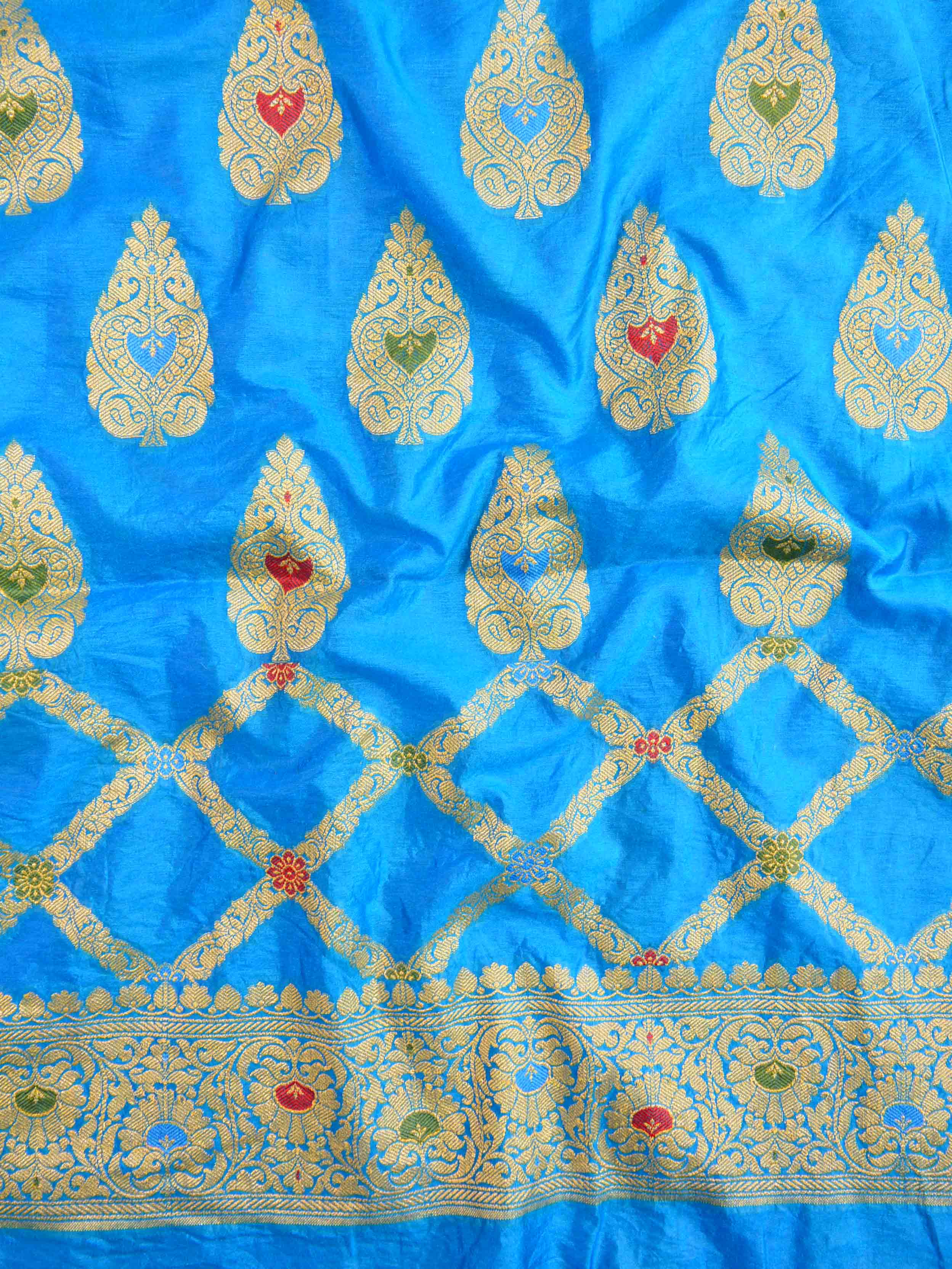 Banarasee Salwar Kameez Glossy Semi Silk Fabric-Blue