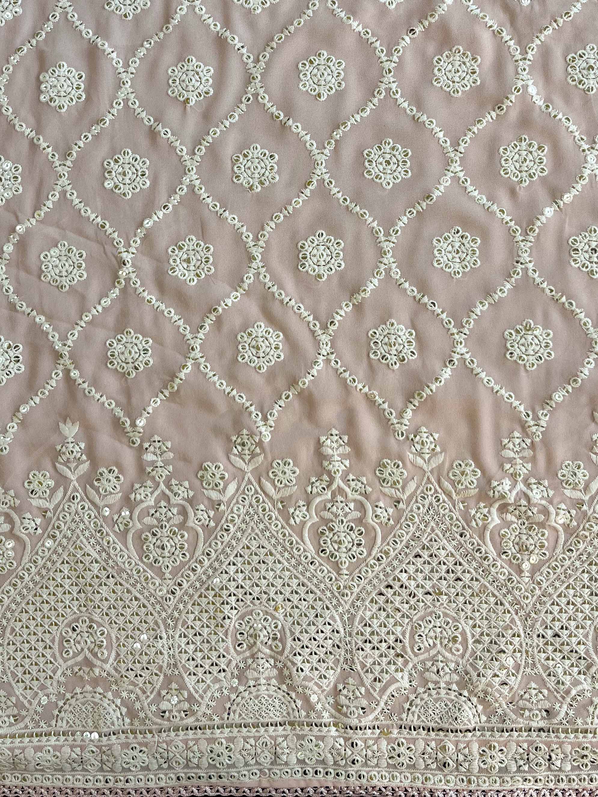 Georgette Kameez With Chikankari Embroidery Sequins Work & Cutwork Lace With Embroidered Dupatta-Pink