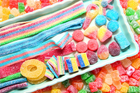 candy displayed on a tray