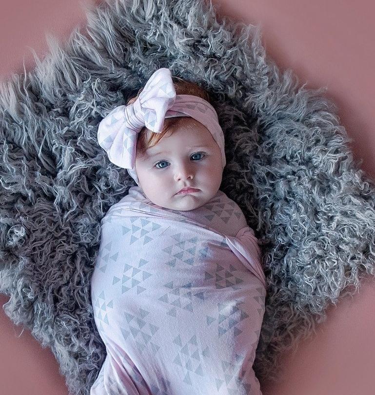 PINK & GRAY TRIANGLE Classic Bow Headband