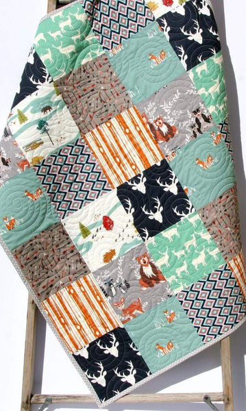 Deer Baby Quilt Toddler Bedding Buck- Infant Rustic Baby Shower Fawn Crib Quilt Woodland Nursery Wholecloth Lap Quilt Throw Blanket