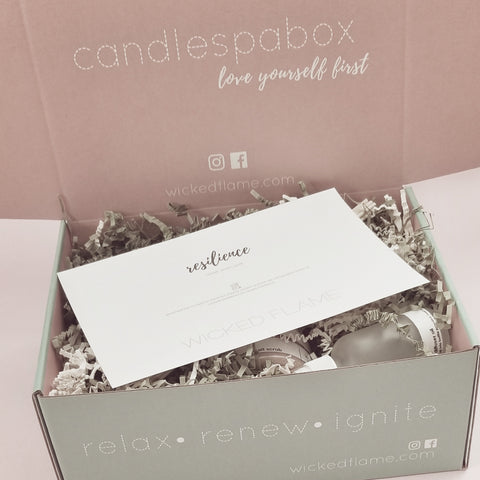 wicked flame resilience box candle + spa box
