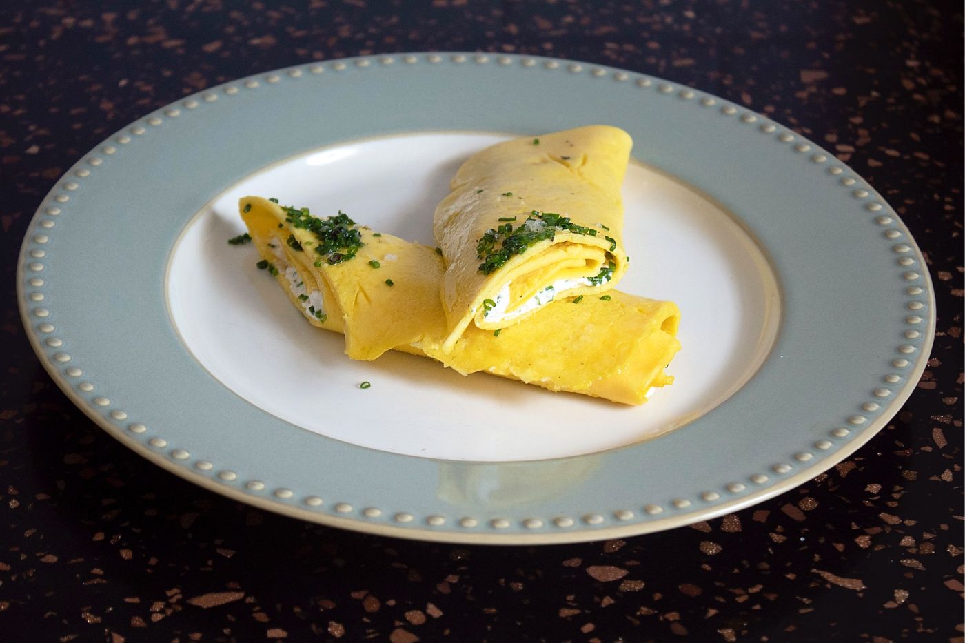 French Omelet cooked on indoor sous vide precise cooking Cinder grill 