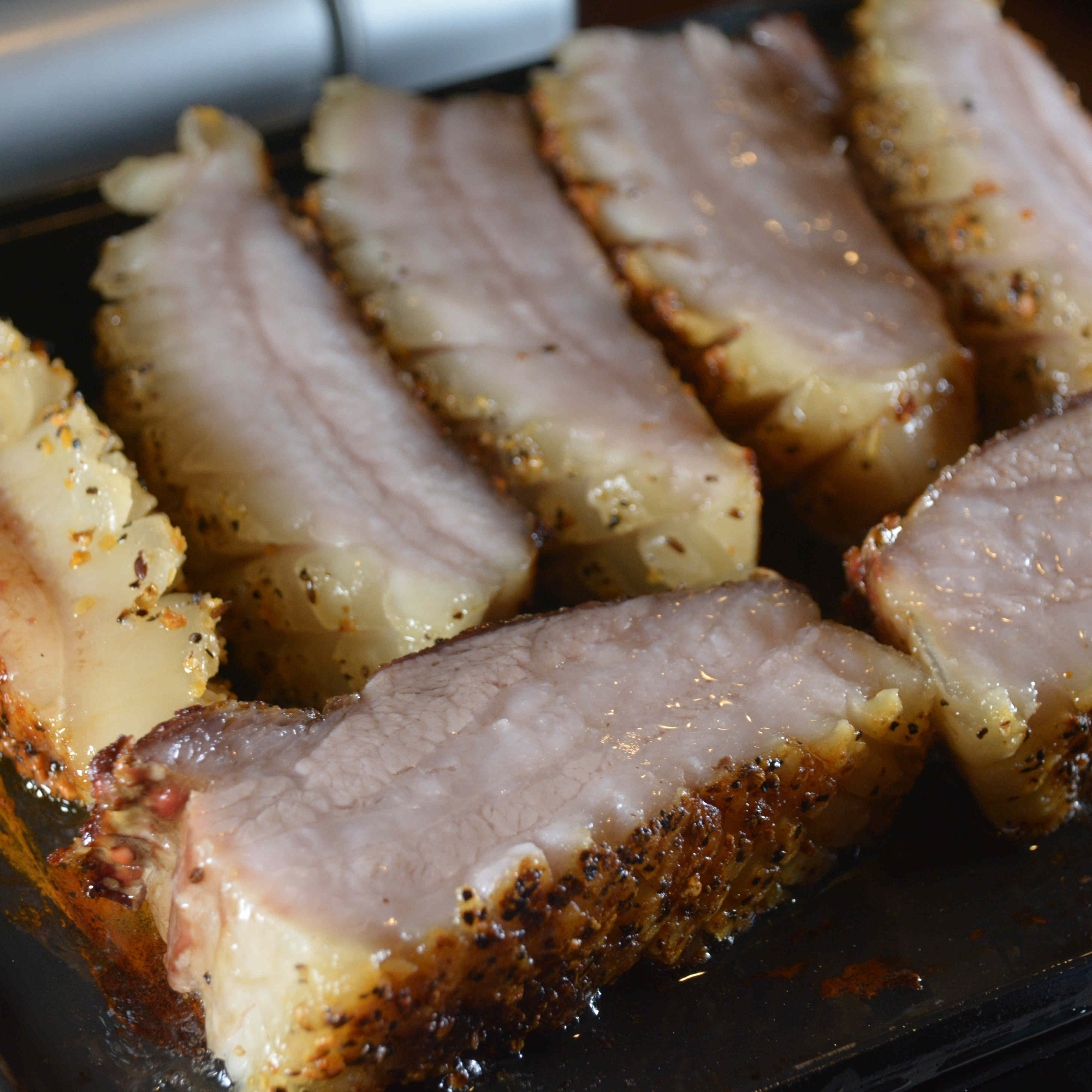pork belly cooked on Cinder grill indoor grill precision cooker 
