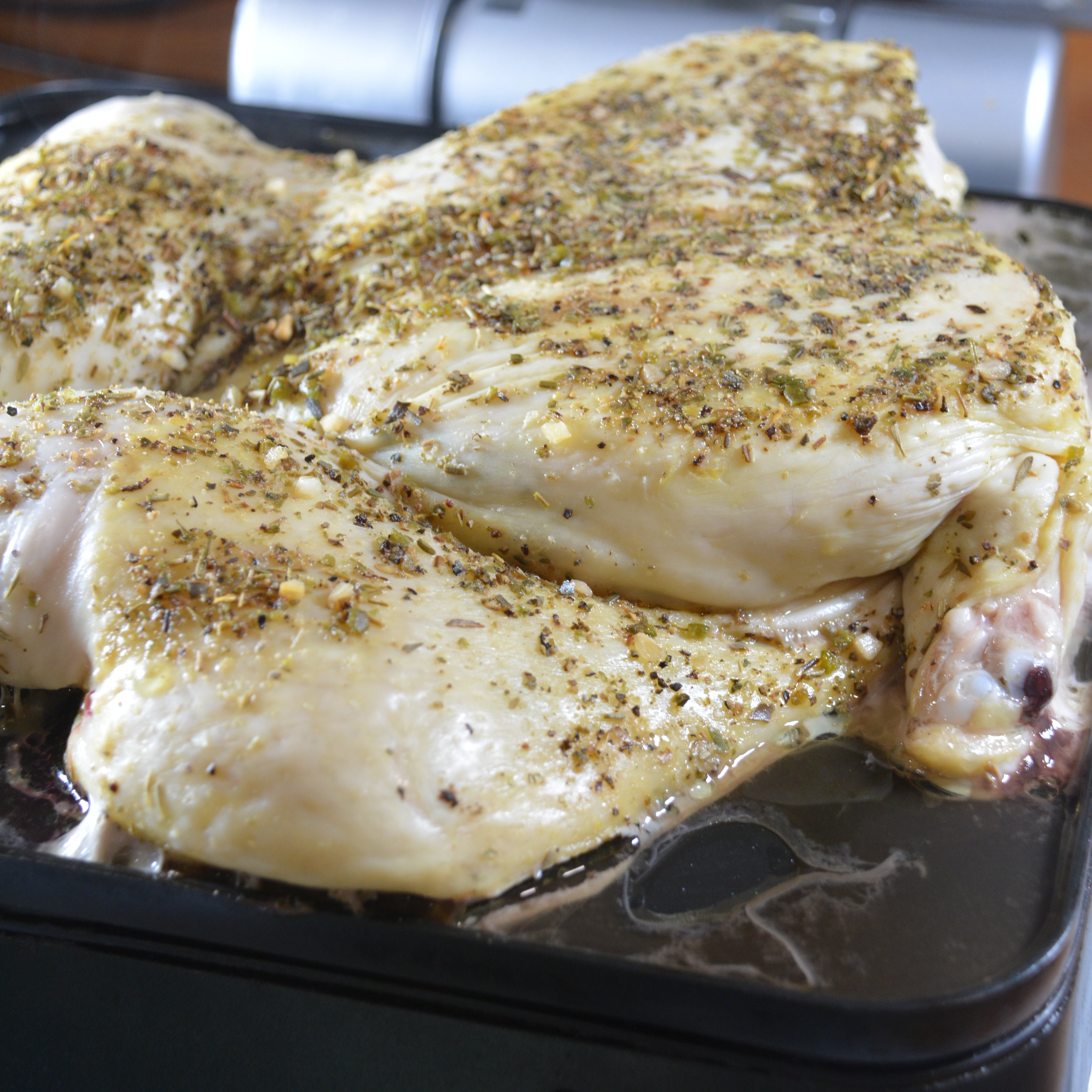 Herb & Garlic Chicken cooked on cinder grill indoor precision grill