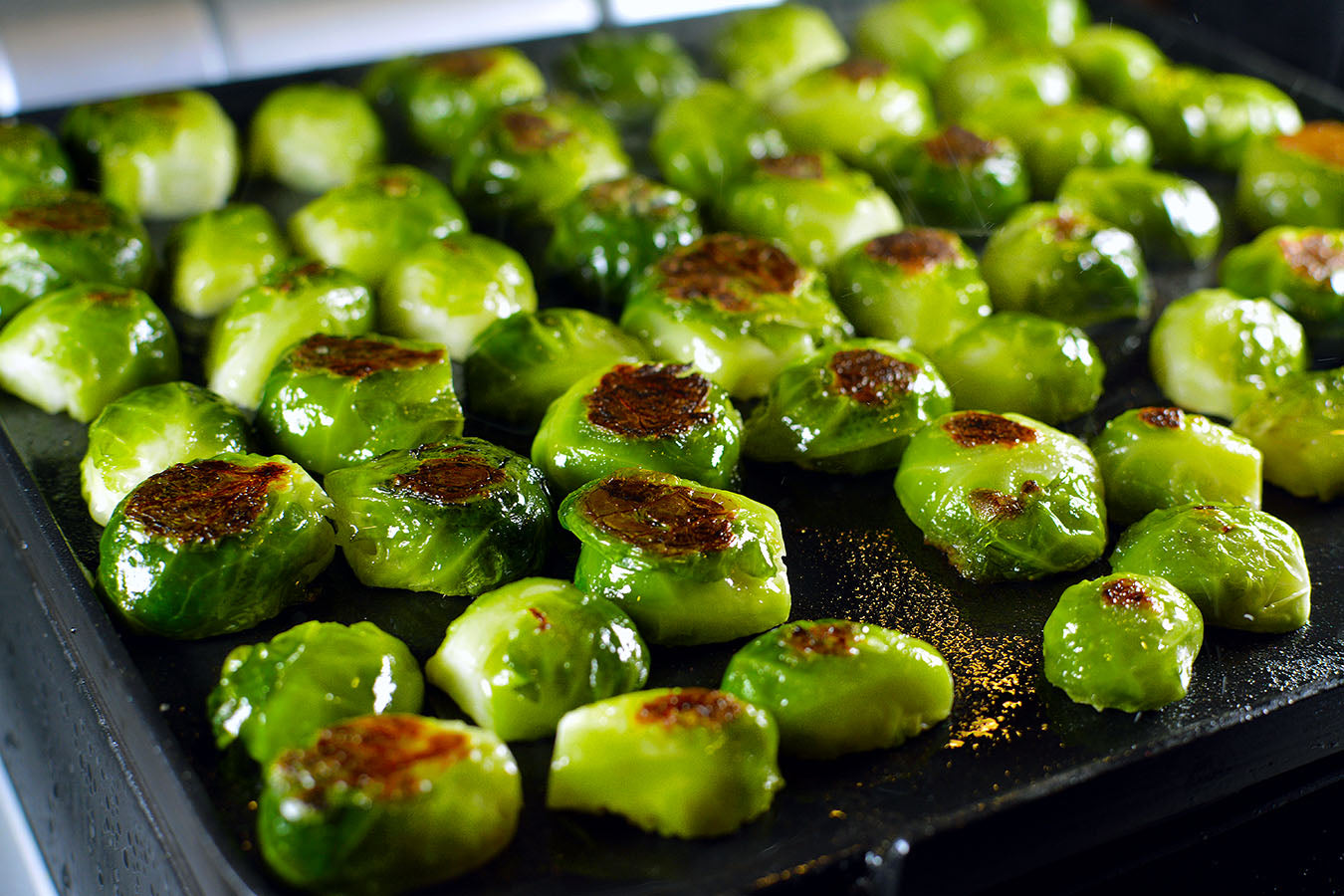 Roasted Brussels Sprouts with Lemon, Parsley and Olive Oil perfect on cinder grill  indoor precision cooker 