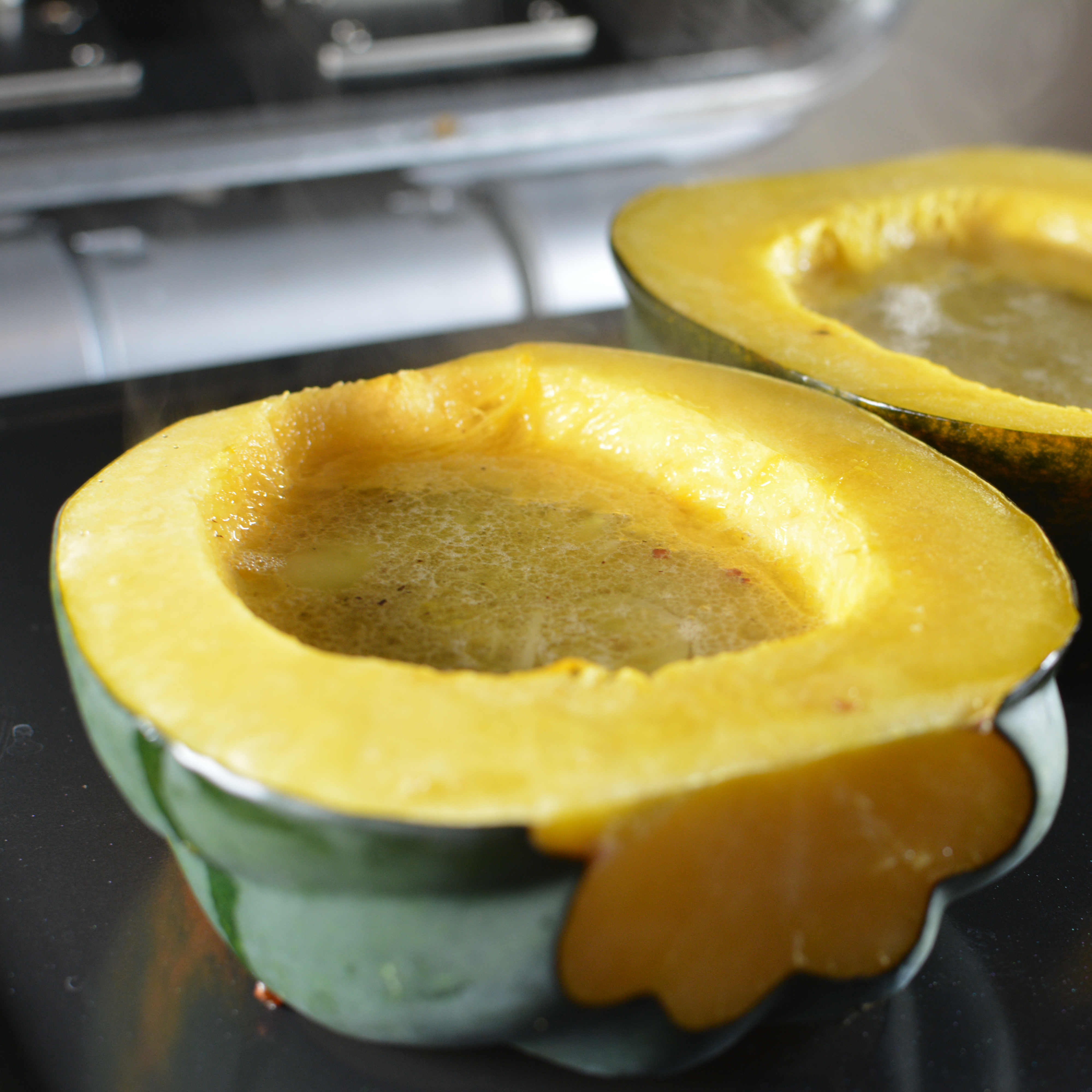 Whole Roasted Acorn Squash on cinder grill indoor grill precision cooker 