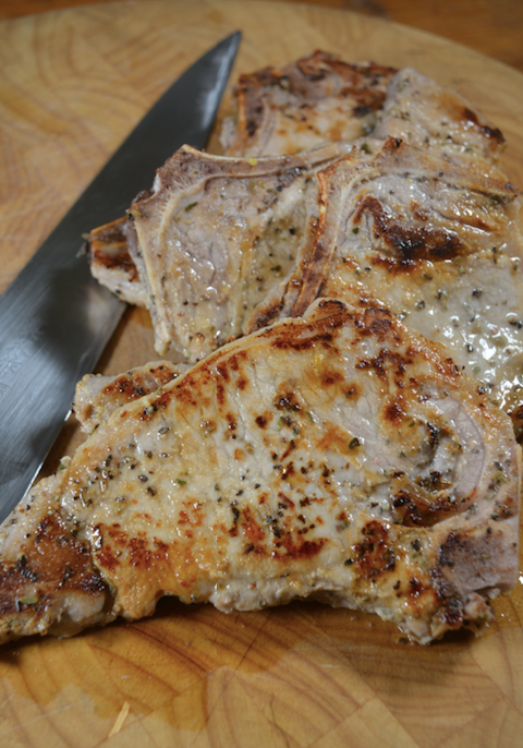 Whole30® cuban style pork chops on cinder grill cooks perfect pork chops every time