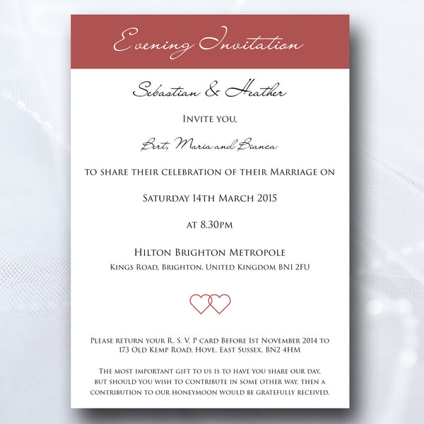 Wedding invitations for evening reception