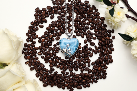 Dominican Coffee Beans and Larimar Heart Pendant
