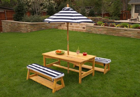 KidKraft 106 Outdoor table & Chair Set With Cushions & navy stripes