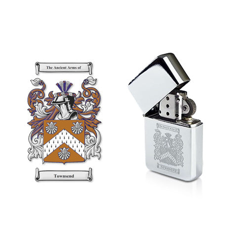 Custom Engraved Flip Top Chrome Windproof Lighter with Family Crest