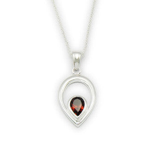 Sterling Silver & Garnet (January Birthstone) Mounted Drop Pendant by Ortak