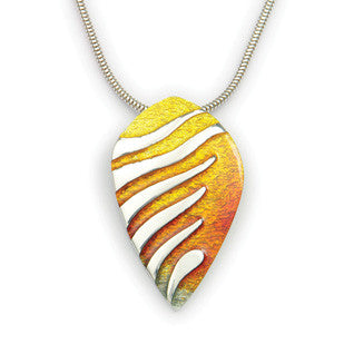 Orange Enamel 'Zephyr' and Sterling Silver Pendant EP288, Handmade by Ortak