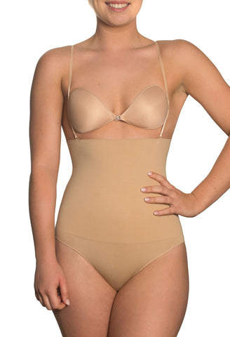 best shaping garment for rectangle body shape in nude neutral colours available in shorts brief thong cinches in waist making it appear smaller with a maximum tummy control panel for a sleeker silhouette  stay up shaper has detachable and adjustable straps does not roll down in a comfortable brief leg finish also available in slip thong or shorts