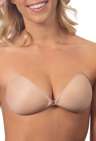 Model wears nude sleek stick on bra