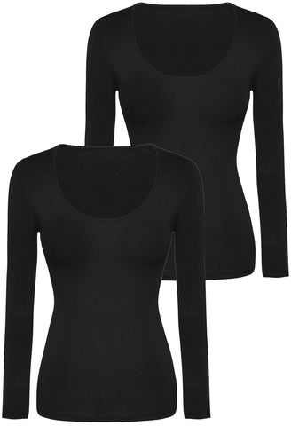 high quality long sleeve thermal in soft bamboo fabric in black provides superior all day comfort with no itchy side seams and tags that can cause unflattering bumps save on your purchase with a two pack