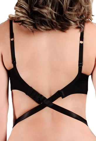 Model shows of back with bra extender in black from B Free Australia