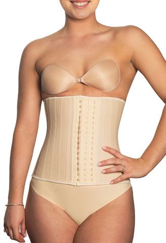 flexible steel boning corset for waist training available in ivory or black create enviable hourglass silhouette with this shaper shop australias best shapewear range now