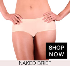 Model wears the Naked Brief from B Free Intimate Apparel in Nude