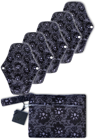 affordable reusable period pads in pretty black lace pattern leakproof stay dry technology great alternative to disposable sanitary feminine products best selling in Australia