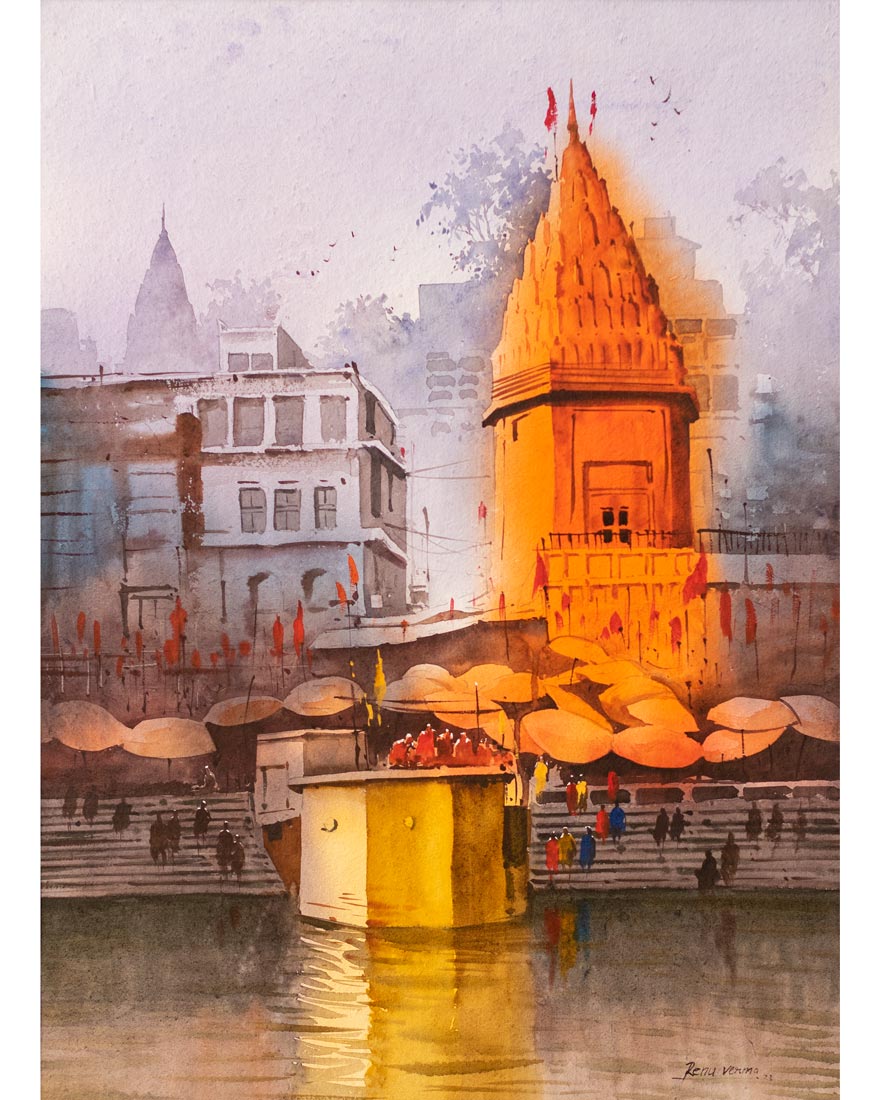Banaras Ghat - Water Colour Painting