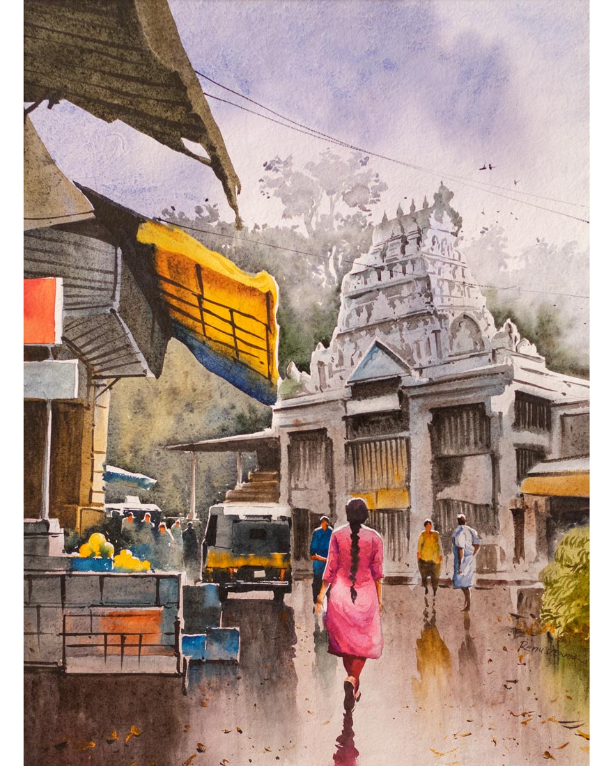 Banaras Ghat Street - Water Colour Painting
