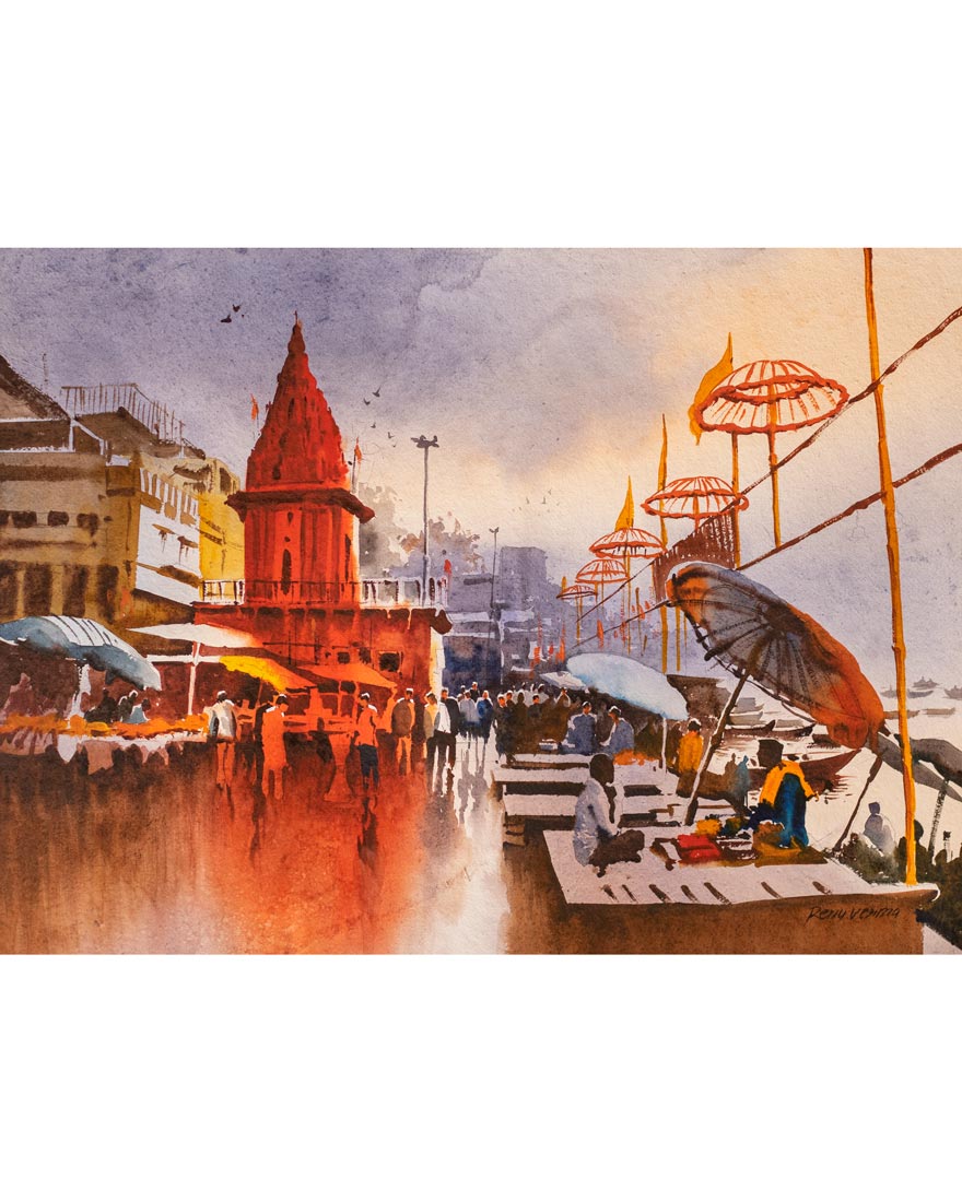 Banaras Ghat - Water Colour Painting