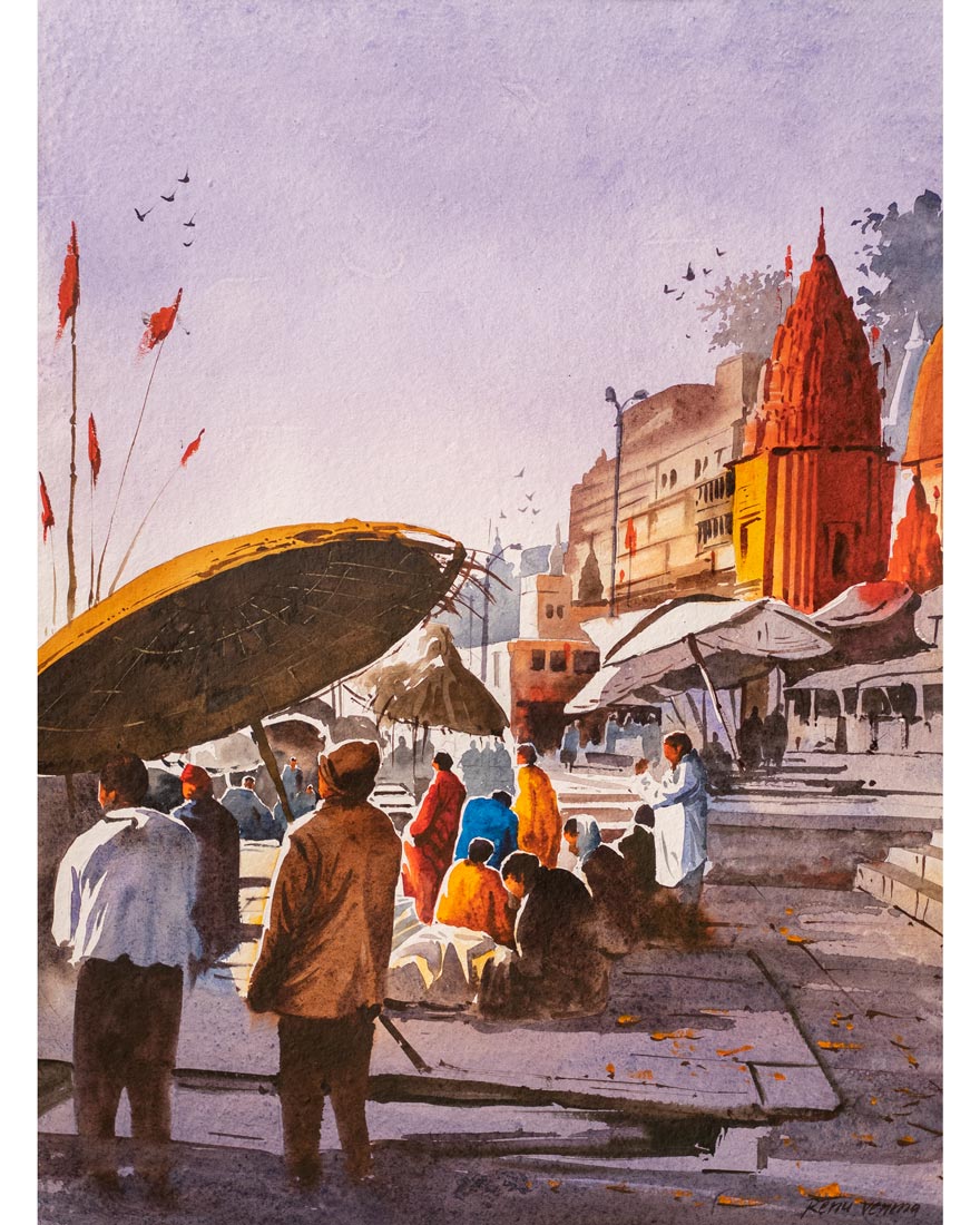 Banaras Ghat - Water Colour Painting