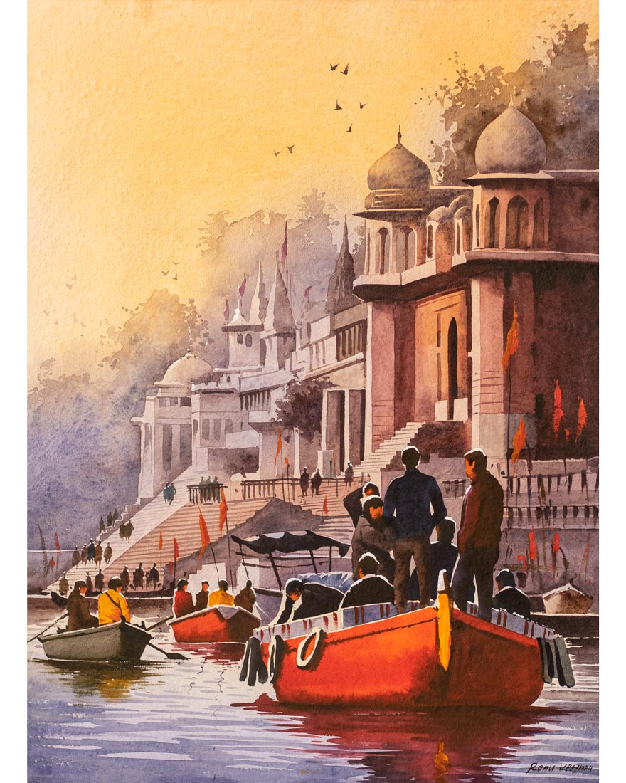 Banaras Ghat - Water Colour Painting