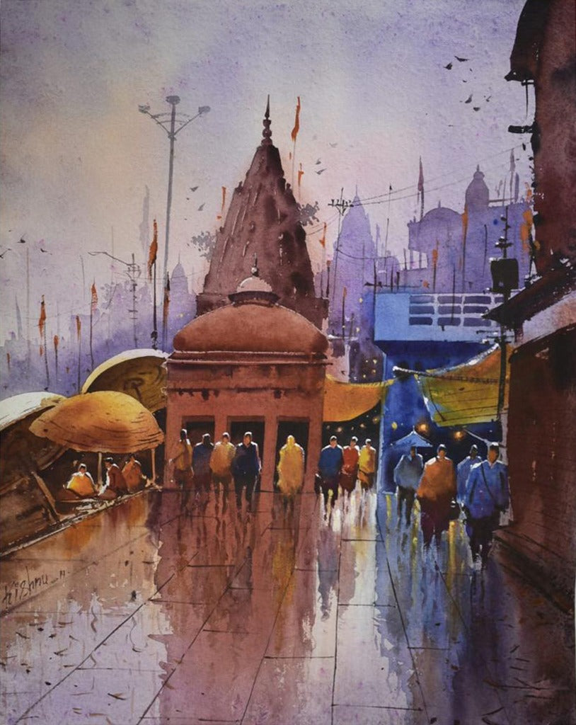 Banaras Ghat - Water Colour Painting