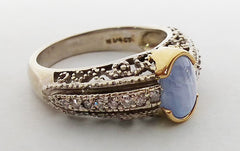 Star Sapphire and Melee Diamonds Antique Reproduction Ring in 14kt Two Tone Gold at Rubini Jewelers
