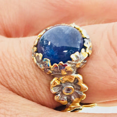 Cabochon sapphire in vermeil and silver flower- inspired ring