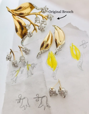 Antique Gold Diamond Brooch Turned Earrings by Rubini Jewelers