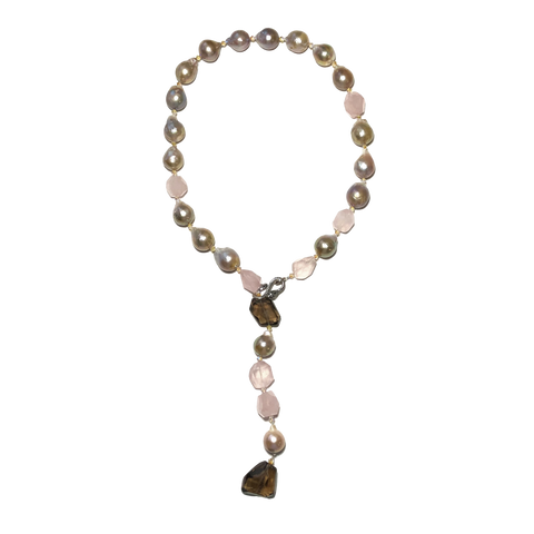 Rose and Smokey Quartz Lariat